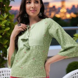 Floral Print Tie-Up Neck Flared Sleeve Top