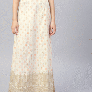 Women Off-White Block Printed Flared Maxi Skirt