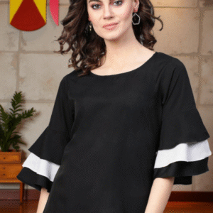 Round Neck Flared Sleeves Crepe Top